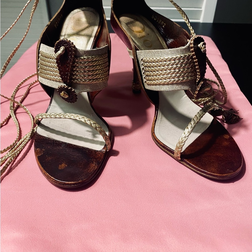 Dior Braided Tan and Cream Heels